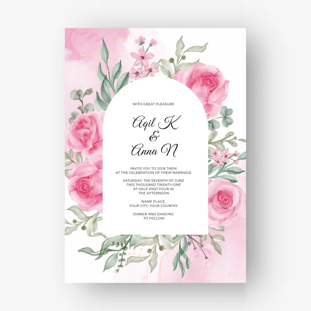 Premium Vector | Rose pink flower frame background for wedding invitation