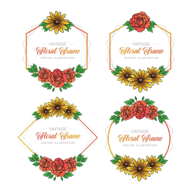 Download Rose and sunflower frame collection Vector | Premium Download