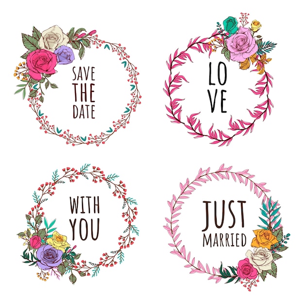 Premium Vector | Rose wreath and floral elements