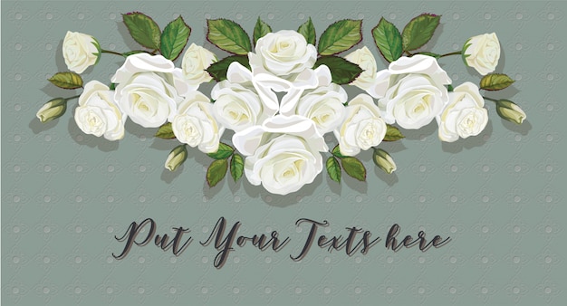 Roses bouquet white color on thai line art green background Premium Vector