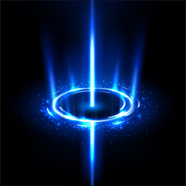 Rotating blue rays like a black hole with sparkles Premium Vector