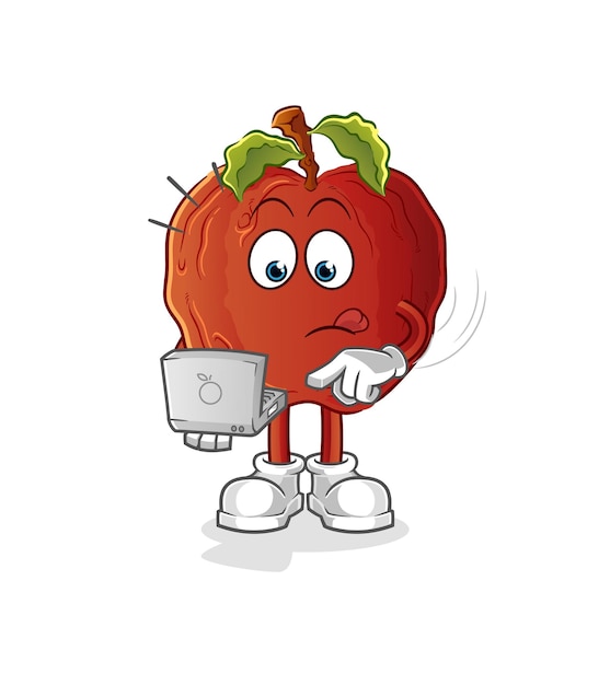 Premium Vector | The rotten apple with laptop mascot. cartoon vector