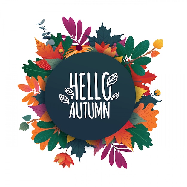 Premium Vector | Round banner with the hello autumn logo. card for fall ...