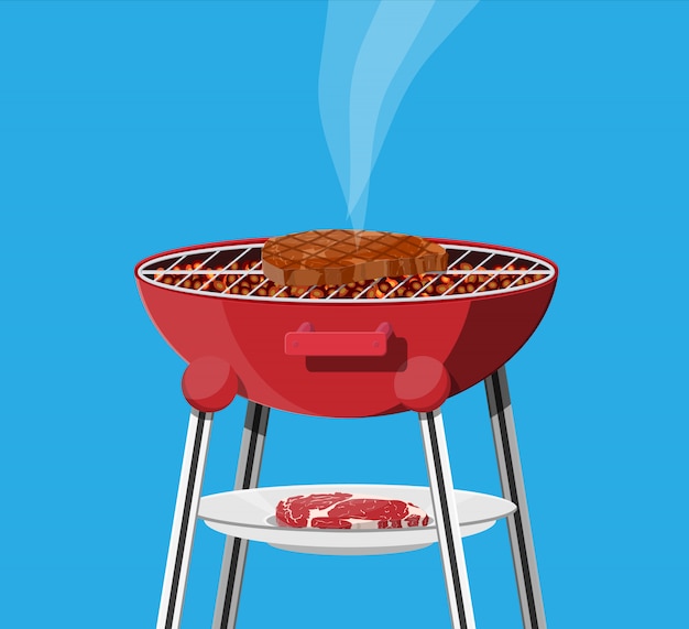 Round barbecue grill. bbq icon. electric grill. | Premium Vector