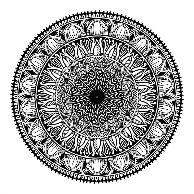 Round black mandala on white isolated white background ...