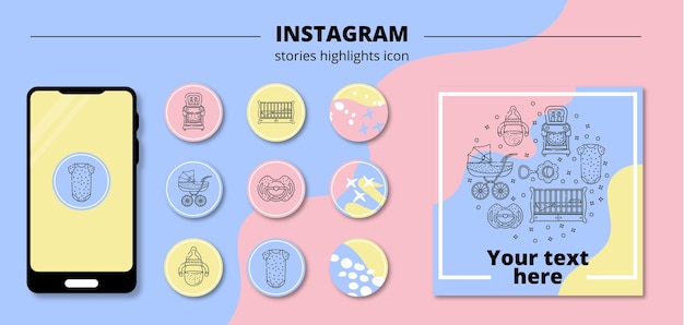 Instagramの永遠の物語のための丸い子供のハイライトアイコン プレミアムベクター