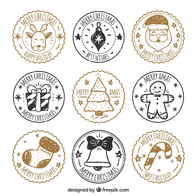 Round christmas stamp collection Vector | Free Download