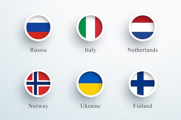 Premium Vector Round Flag Icon Set Russia Italy Netherlands