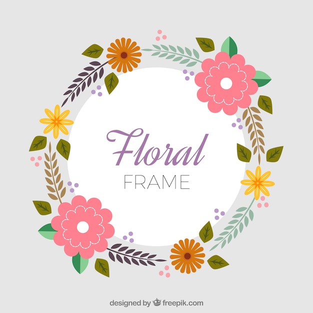 Free Vector Round  floral frame  with cute  colors