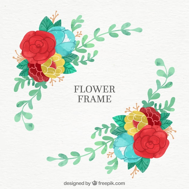 Free Vector Round  floral frame  with cute  flowers