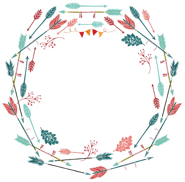 Download Round frame of arrows and leaves | Free Vector