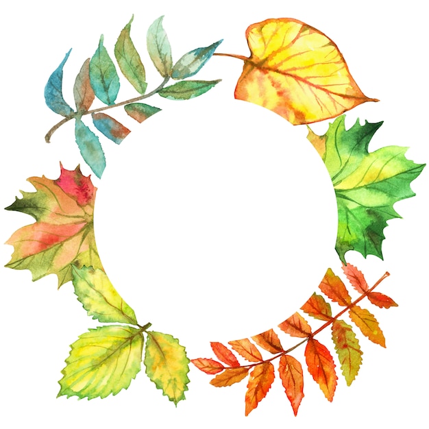 Download Round frame with autumn leaves Vector | Premium Download