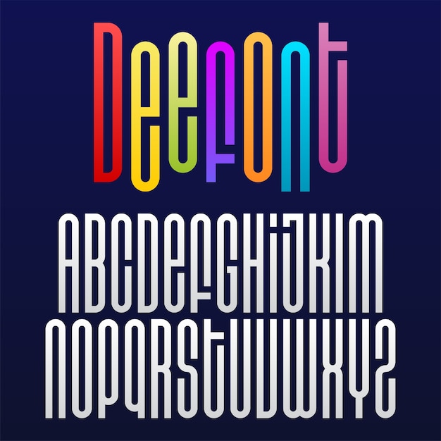 Round geometric font or alphabet with long letters Premium Vector
