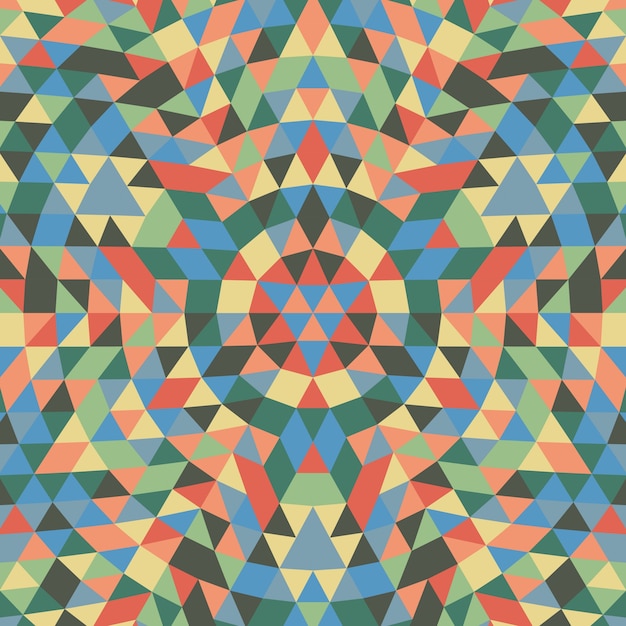 Round geometrical triangle mandala background - symmetrical vector pattern design from colorful triangles Free Vector