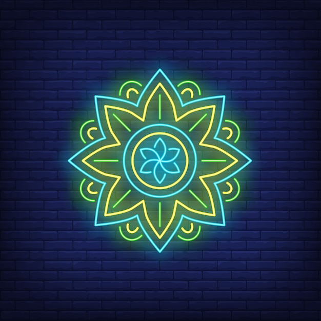 Download Free Vector | Round mandala pattern neon sign. meditation ...
