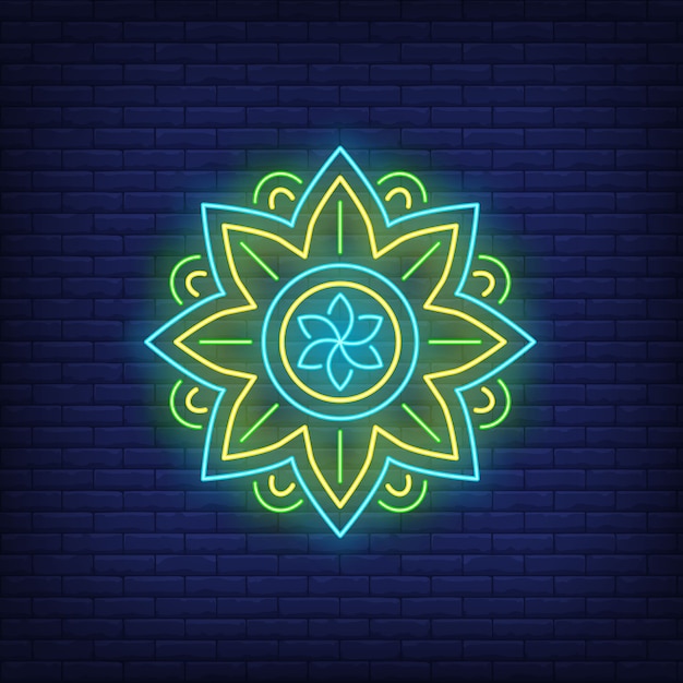 Free Vector | Round mandala pattern neon sign. meditation ...