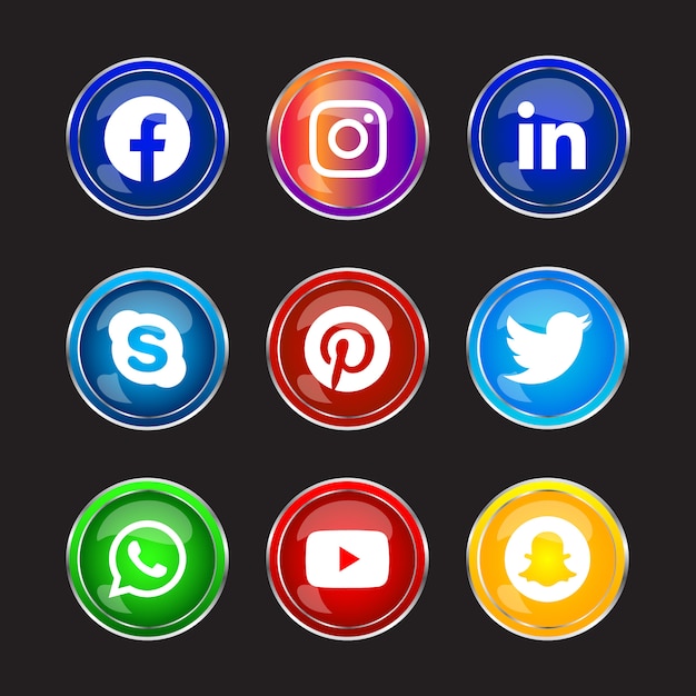 Premium Vector | Round shiny silver frame social media icons button ...