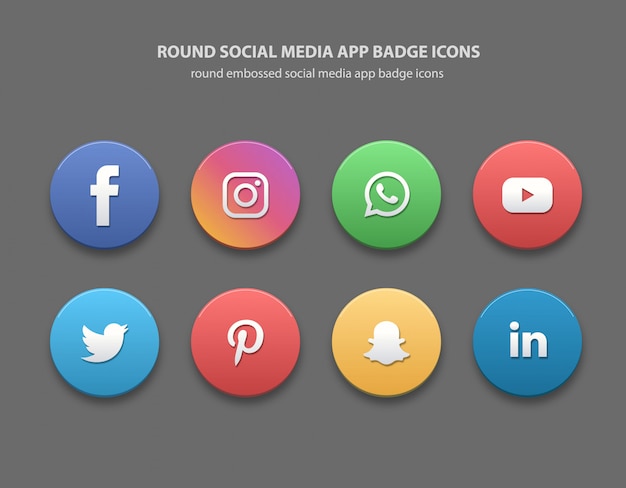 Round social media app badge icons Premium Vector