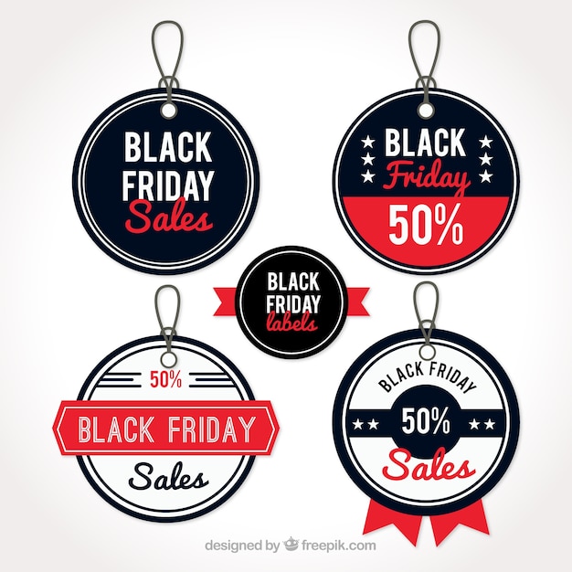 Free Vector Round tags for black friday with red details