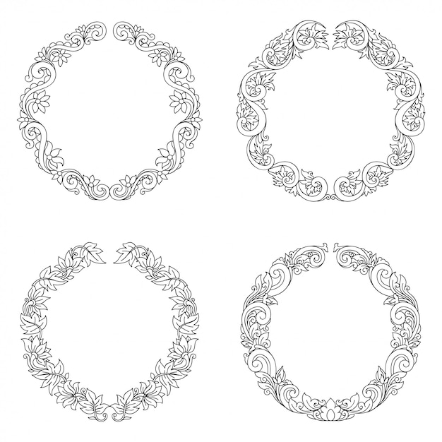 Premium Vector | Round vintage floral frame