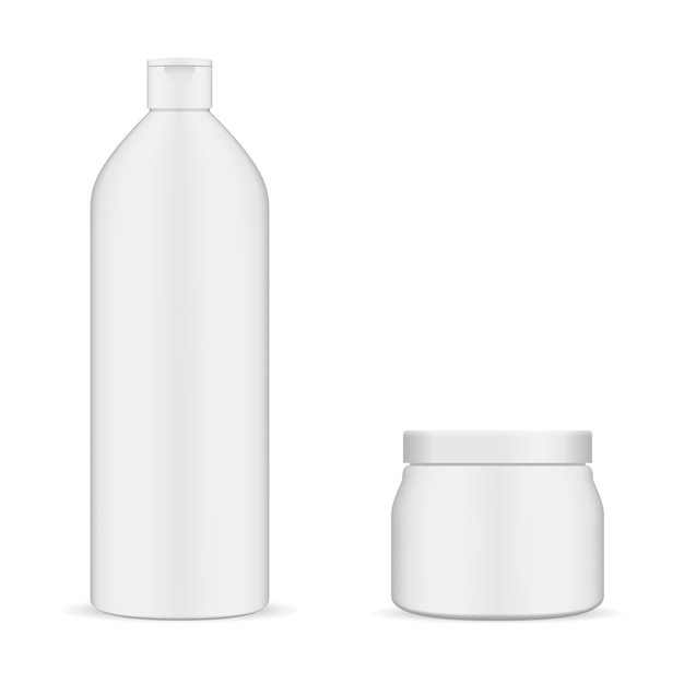 丸い白いボトルと瓶化粧品セット プレミアムベクター