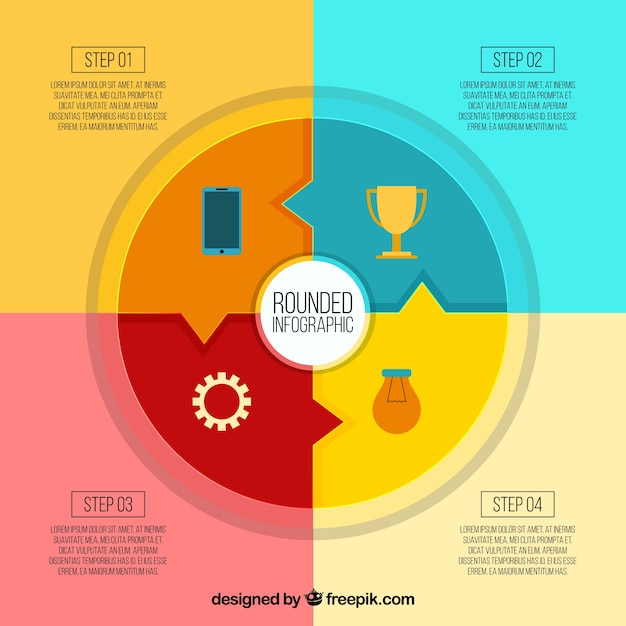 Free Vector Rounded Infographic With Four Phases In Flat Design