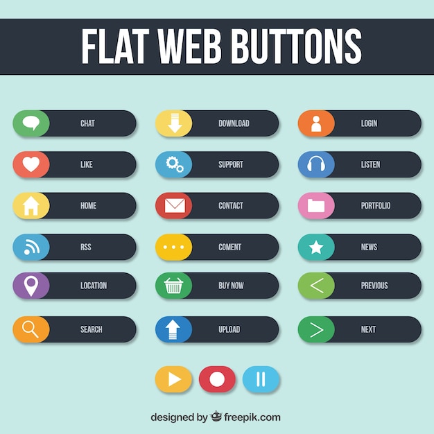 Rounded web buttons in a flat style Vector | Premium Download