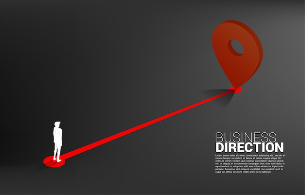 Route between 3d location pin markers and businessman . concept for location and business direction. Premium Vector