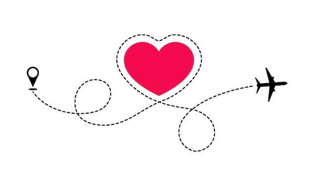 Premium Vector The Route Of Love Travel By Plane The Plane Draws A Dotted Lines The Shape Of The Heart Love Adventure