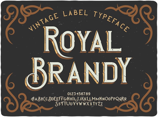 Premium Vector | Royal brandy label typeface