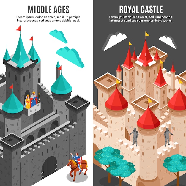 Royal castle vertical banner set | Free Vector