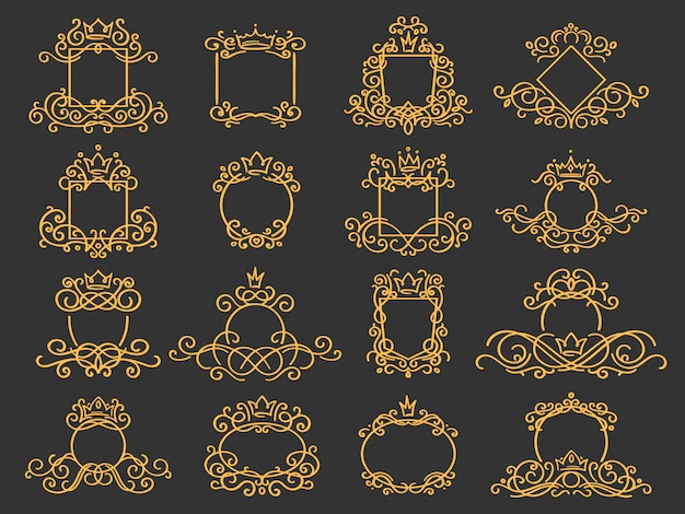 Royal monogram frame. hand drawn crown emblem, vintage doodle sketch sign and elegant monograms   se