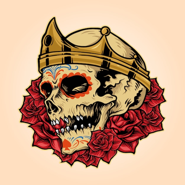 Download Royal skull king crown with rose illustrations vector ...