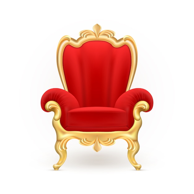 王位の玉座 背景に彫られた彫刻された金色の脚を持つ豪華な赤い椅子 無料のベクター