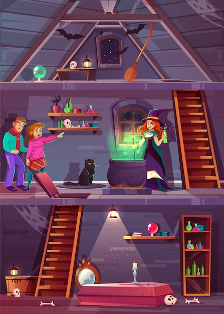 セラーと屋根裏部屋の魔女の家のベクトル断面図 クエストゲーム