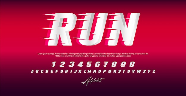 Run style font, alphabet and numbers, Premium Vector