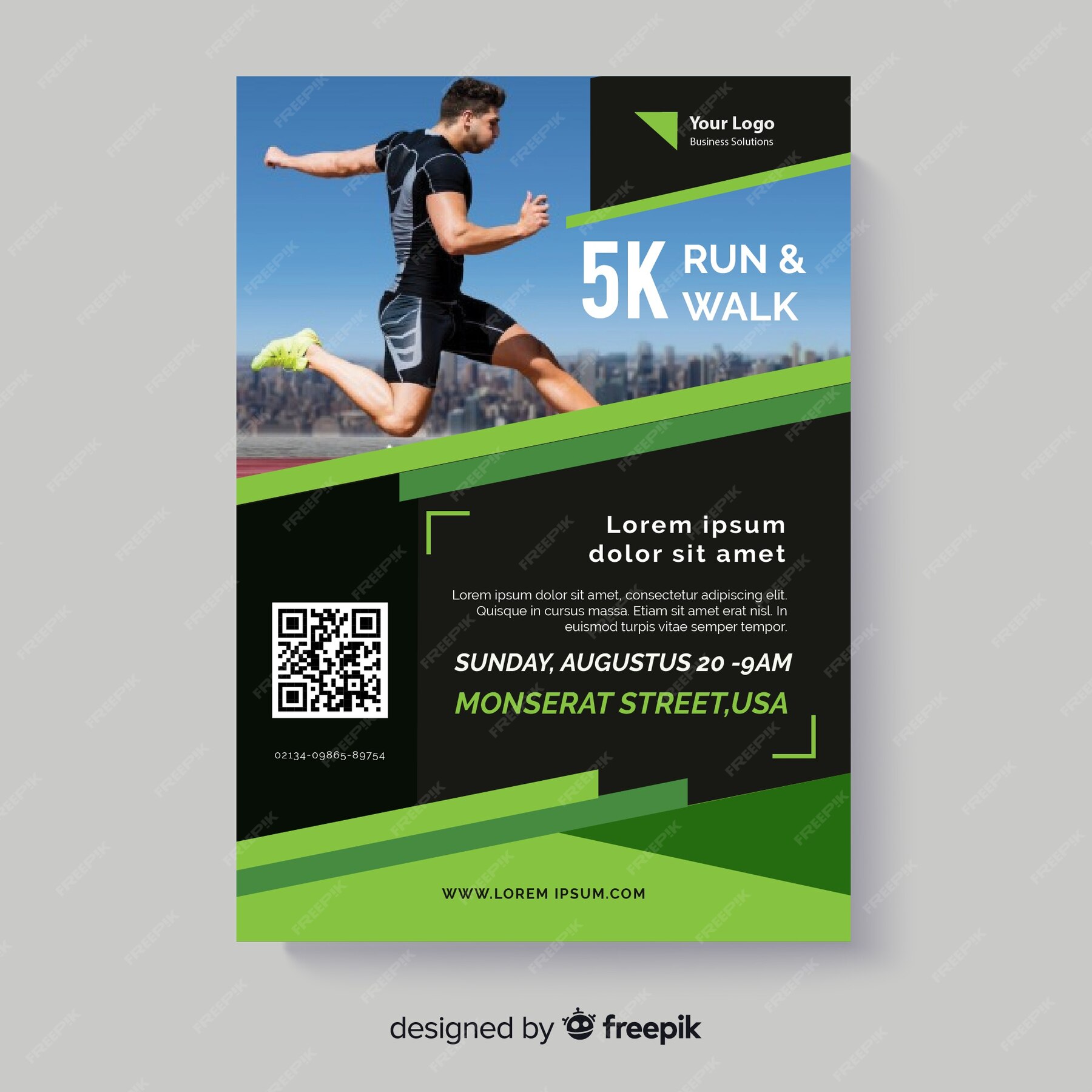 Free Vector | Run and walk sport flyer with photo