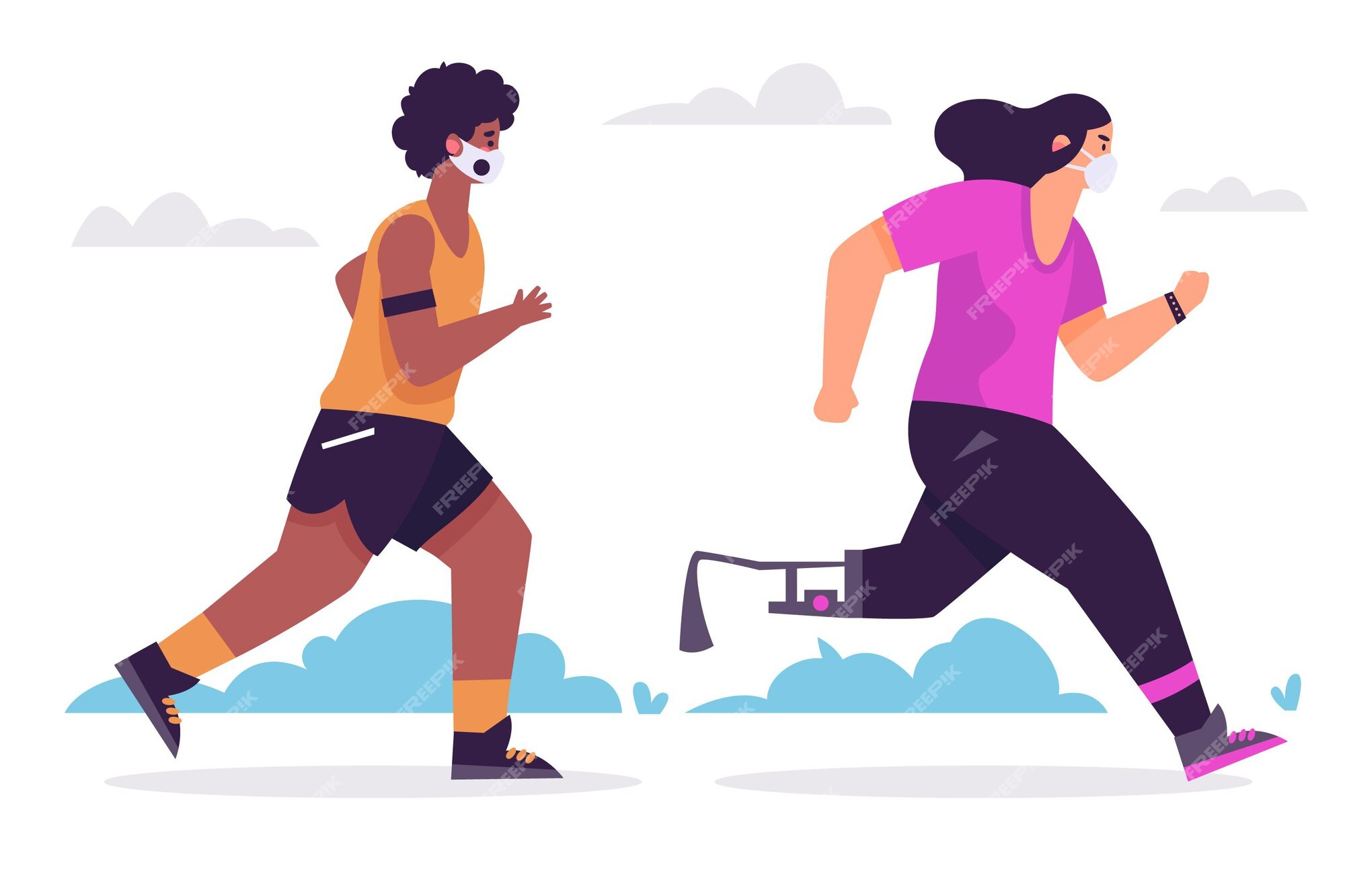 Free Vector | Runners with medical masks