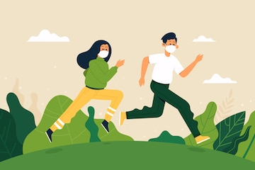 Free Vector | Runners with medical masks