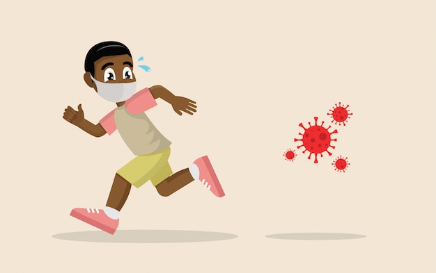 Premium Vector Running African Boy In Panic Is Running Away From The Virus Coronavirus Crisis Covid 19