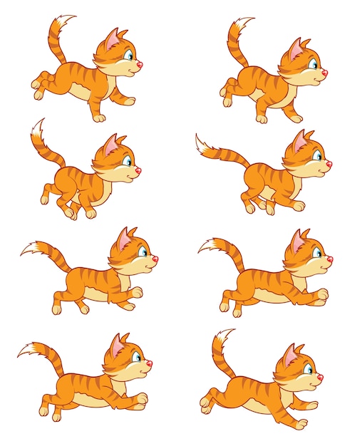 Download Running chubby cat cartoon game character animation sprite | Premium Vector