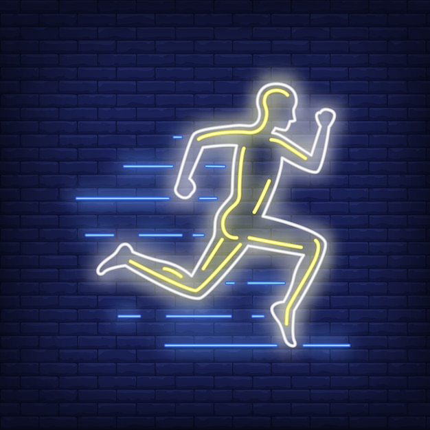 Running man neon sign Free Vector