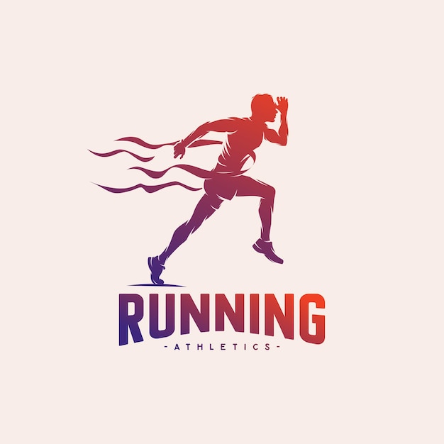 Premium Vector | Running man silhouette logo with finish ribbon