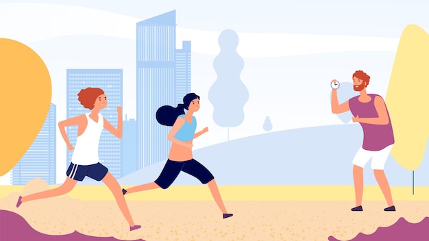 Premium Vector | Running training. female running competition concept ...