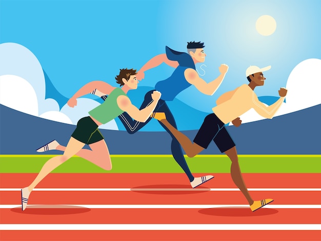 Premium Vector | Running young men sport in the race track illustration