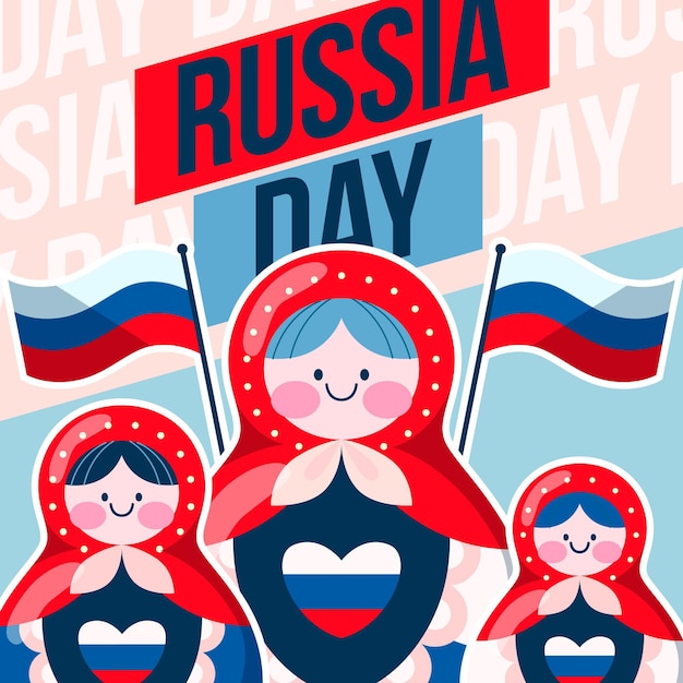 マトリョーシカ人形とフラグとロシアの日 無料のベクター