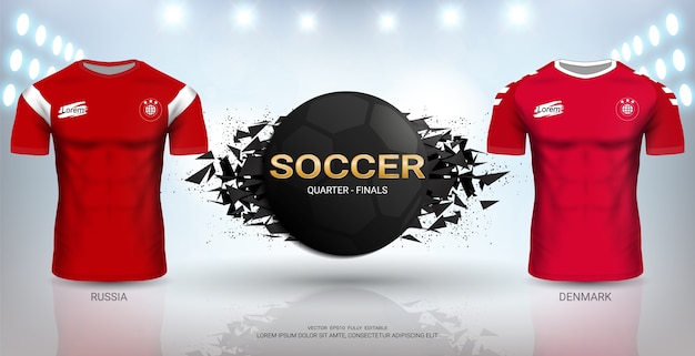 Russia vs denmark soccer jersey template. | Premium Vector