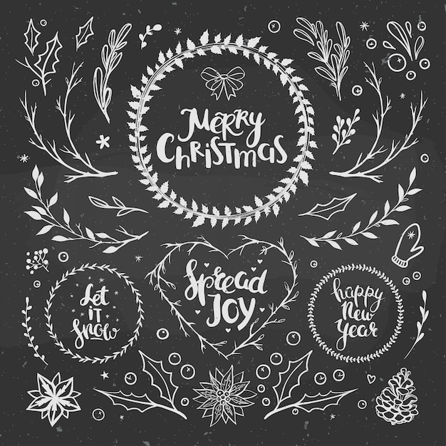 Premium Vector Rustic christmas set with floral elements and wreaths