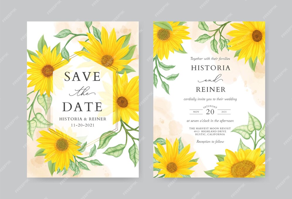 Premium Vector Rustic Sunflower Wedding Invitation Card Template