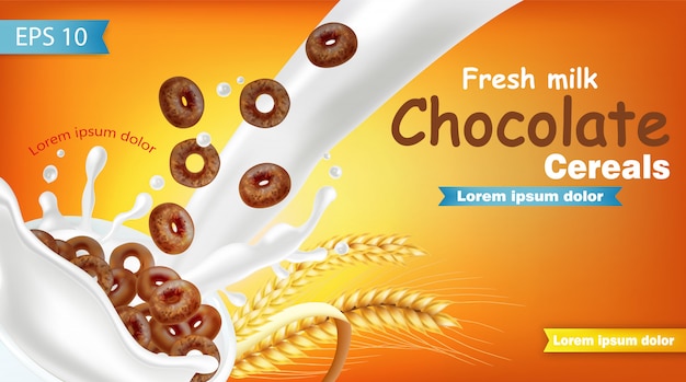 Download Rye chocolate cereals in milk splash mockup Vector | Premium Download